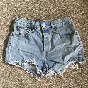 Levi's Light Blue Distressed Cut-Off Jean Shorts